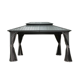 Aetherdome 10x12 FT Aluminum Hardtop Gazebo with Double Roof, Curtains & Netting