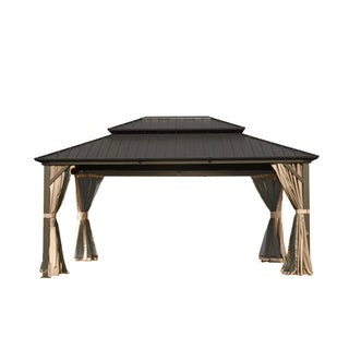 Aetherdome 12x16 FT Aluminum Hardtop Gazebo with Double Roof, Curtains & Netting