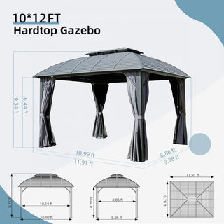 Aetherdome 10x12 FT Aluminum Hardtop Gazebo with Double Roof, Curtains & Netting