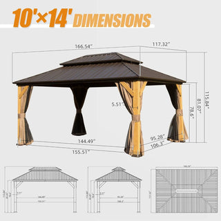 Aetherdome Cedar Wood Frame Gazebo with Steel Double Roof, Curtains & Net for Patio