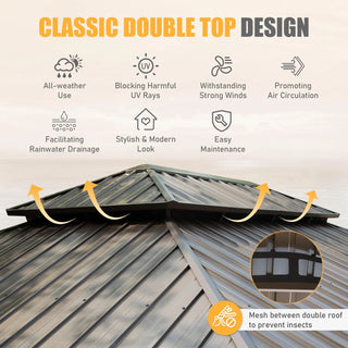Aetherdome 14x20 FT Aluminum Hardtop Gazebo with Double Roof, Curtains & Netting
