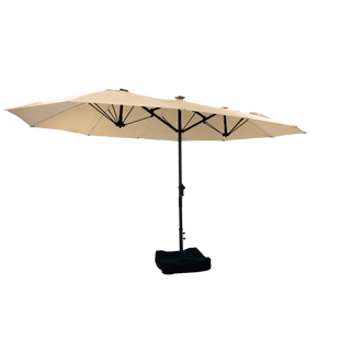 Rectangular Dual-Sided Patio Fiberglass Ribs Umbrella with LED Lights 15 FT