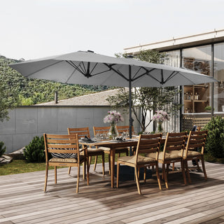 Rectangular Dual-Sided Patio Fiberglass Ribs Umbrella with LED Lights 15 FT