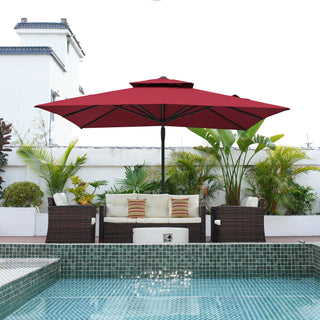 Square Cantilever Patio Umbrella with LED Lights, Aluminum Frame Outdoor Umbrella