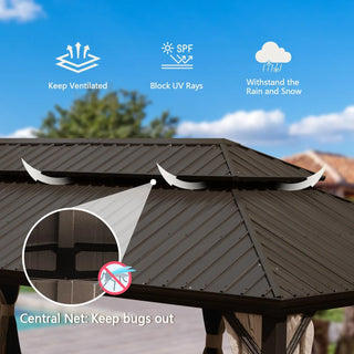 Aetherdome 14x22 FT Aluminum Hardtop Gazebo with Double Roof, Curtains & Netting