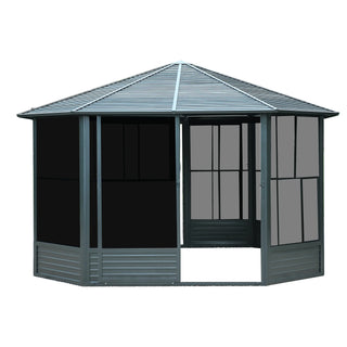 12 x 12 FT Sunroom Octagonal Solarium,Screen Houses for Outdoors Backyard with Lockable Sliding Door