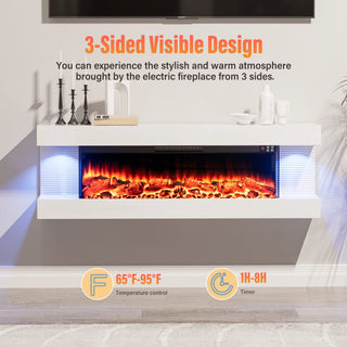 50" Wall Mounted Electric Fireplace with Remote