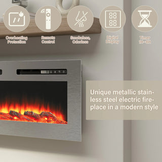 50" Wall Mounted & Recessed Electric Fireplace with 12 Flame Colors