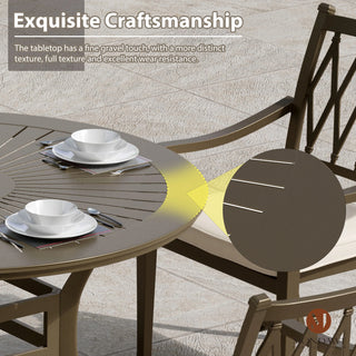 5 Piece Cast Aluminum Patio Dining Set - 48" Round Table with Umbrella Hole