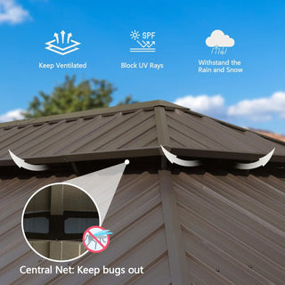 Aetherdome 14x22 FT Aluminum Hardtop Gazebo with Double Roof, Curtains & Netting