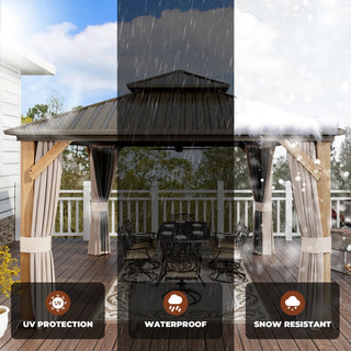 Cedar Frame Gazebo with Galvanized Roof & Curtains