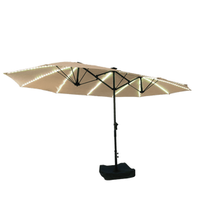 Rectangular Dual-Sided Patio Fiberglass Ribs Umbrella with LED Lights 15 FT