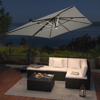10x13 FT Aluminum Cantilever Umbrella with Base & Removable Lights