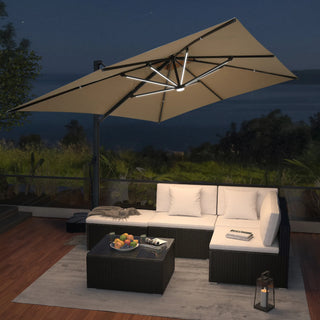 10x13 FT Aluminum Cantilever Umbrella with Base & Removable Lights