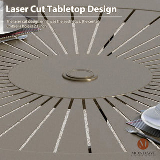 48" Round Outdoor Dining Table – Cast Aluminum, Powder-Coated, with Umbrella Hole, Seats 4-6