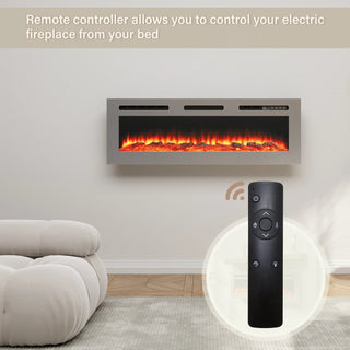 50" Wall Mounted & Recessed Electric Fireplace with 12 Flame Colors