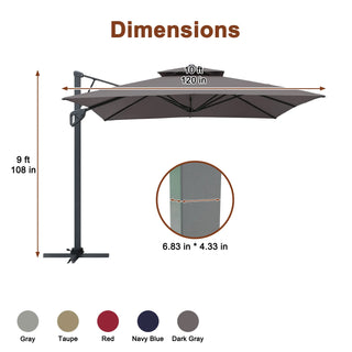 Square Cantilever Patio Umbrella with LED Lights, Aluminum Frame Outdoor Umbrella