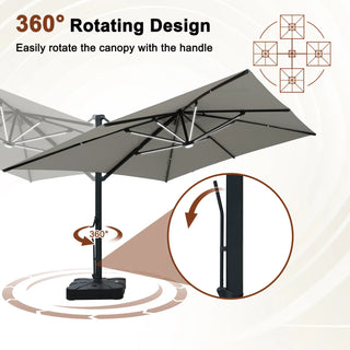 10x13 FT Aluminum Cantilever Umbrella with Base & Removable Lights
