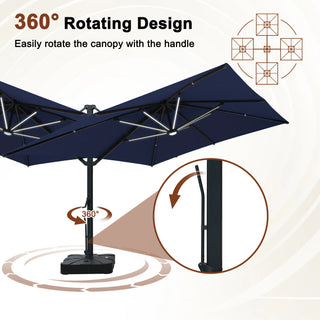 10x13 FT Aluminum Cantilever Umbrella with Base & Removable Lights