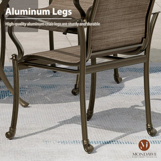 Set of 4 Durable Outdoor Cast Aluminum Dining Chairs with Textilene High Back Seats