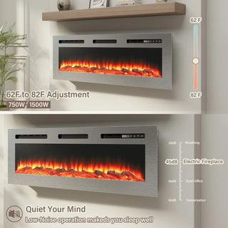 50" Wall Mounted & Recessed Electric Fireplace with 12 Flame Colors