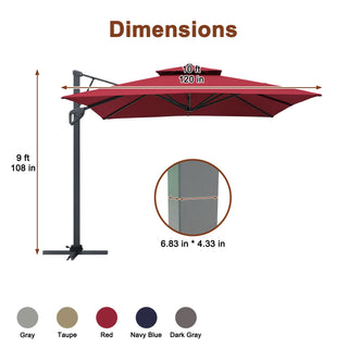Square Cantilever Patio Umbrella with LED Lights, Aluminum Frame Outdoor Umbrella