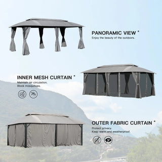 Aetherdome Heavy Duty Outdoor Gazebo with Double Roof, Curtains & Netting