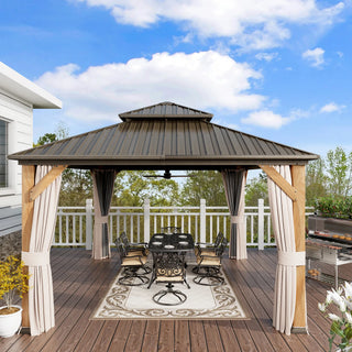 Cedar Frame Gazebo with Galvanized Roof & Curtains