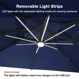 10x13 FT Aluminum Cantilever Umbrella with Base & Removable Lights