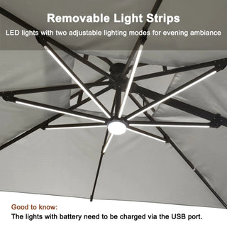 10x13 FT Aluminum Cantilever Umbrella with Base & Removable Lights