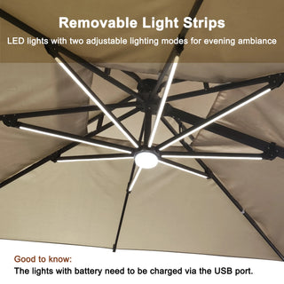 10x13 FT Aluminum Cantilever Umbrella with Base & Removable Lights