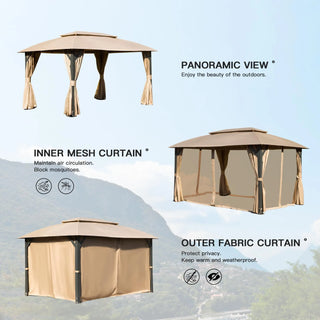 Aetherdome Heavy Duty Outdoor Gazebo with Double Roof, Curtains & Netting