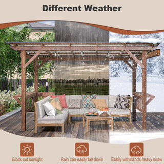 Wooden Pergola Grill with Metal Roof & Bulbs & Bar Counters 13' x 6.5'