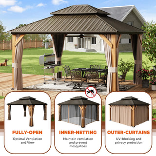 Cedar Frame Gazebo with Galvanized Roof & Curtains