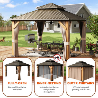 Cedar Frame Gazebo with Galvanized Roof & Curtains