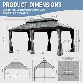 Aetherdome 14x20 FT Aluminum Hardtop Gazebo with Double Roof, Curtains & Netting