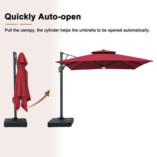 Square Cantilever Patio Umbrella with LED Lights, Aluminum Frame Outdoor Umbrella