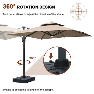Square Cantilever Patio Umbrella with LED Lights, Aluminum Frame Outdoor Umbrella