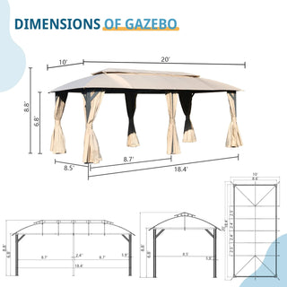 Aetherdome Heavy Duty Outdoor Gazebo with Double Roof, Curtains & Netting