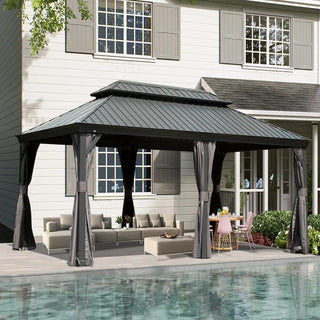 Aetherdome 14x20 FT Aluminum Hardtop Gazebo with Double Roof, Curtains & Netting