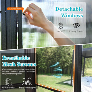 Aluminum Lean to Gazebo Sun Room with 2 Lockable Sliding Doors for Garden Patio Deck