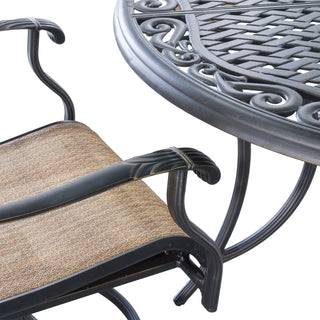 5-Piece Cast Aluminum Patio Dining Set with Swivel Chairs & Round Table – Brown