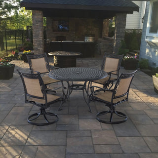 5-Piece Cast Aluminum Patio Dining Set with Swivel Chairs & Round Table – Brown