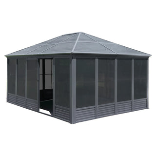 Solarium Aluminum Hardtop Gazebo with Galvanized Steel Roof, Movable PVC Screen Walls, Sliding Doors