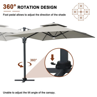 Square Cantilever Patio Umbrella with LED Lights, Aluminum Frame Outdoor Umbrella