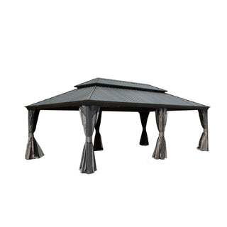 Aetherdome 14x22 FT Aluminum Hardtop Gazebo with Double Roof, Curtains & Netting
