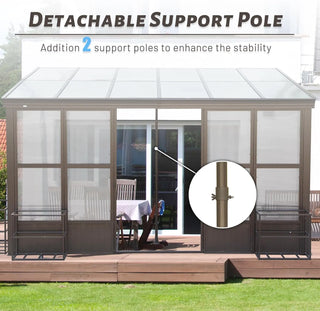 Aluminum Lean to Gazebo Sun Room with 2 Lockable Sliding Doors for Garden Patio Deck