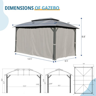 Aetherdome Heavy Duty Outdoor Gazebo with Double Roof, Curtains & Netting