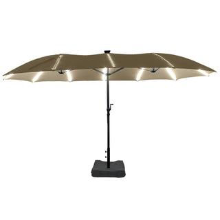 Rectangular Dual-Sided Patio Fiberglass Ribs Umbrella with LED Lights 15 FT