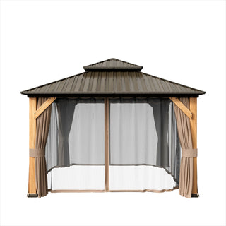 Cedar Frame Gazebo with Galvanized Roof & Curtains